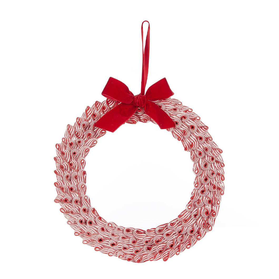 Red and White Strap Wreath Large