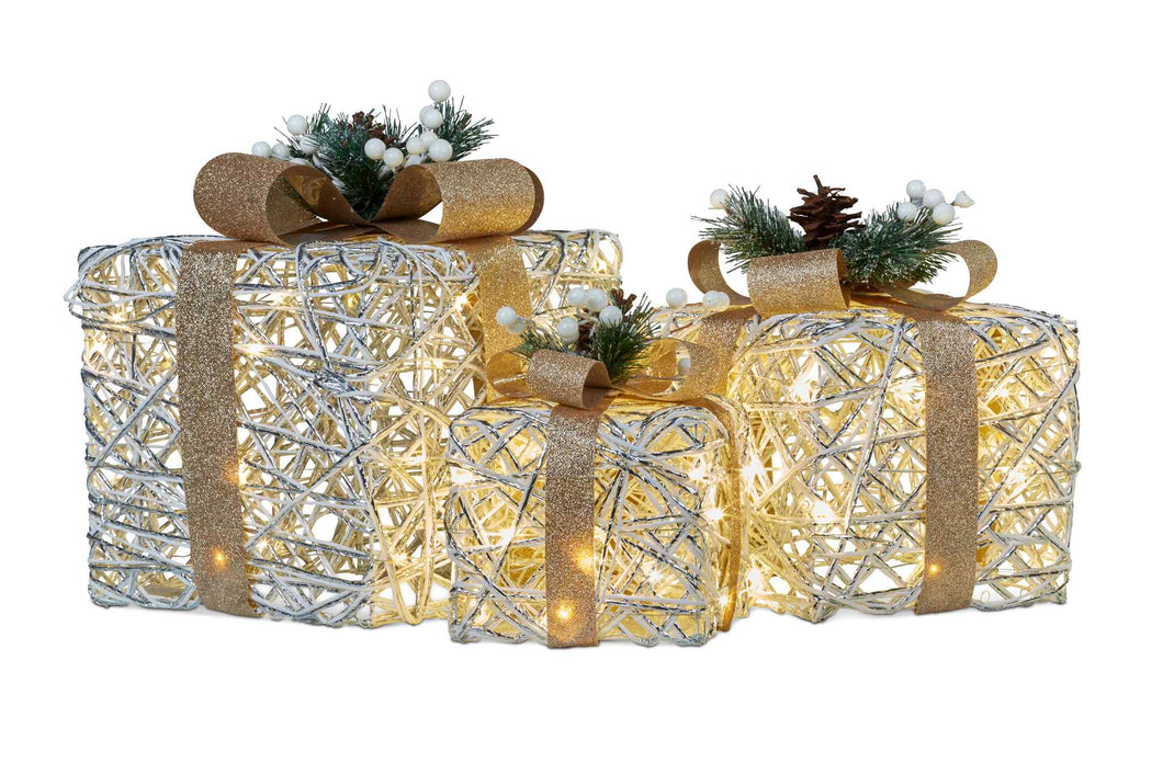 Christmas LED Gift boxes with Hessian Bows